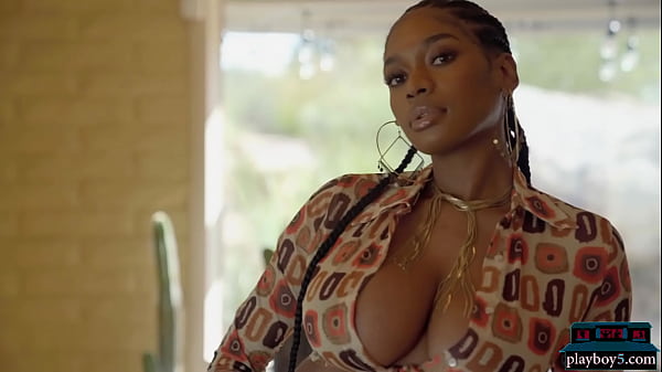 Image Huge natural tits Ebony playboy model Nyla shows off everything