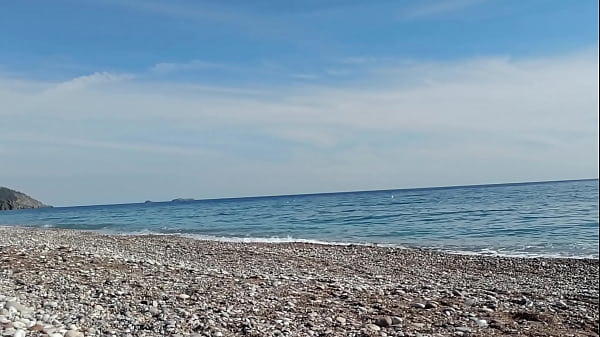 Image Risky public blowjob on the beach with cum swallow