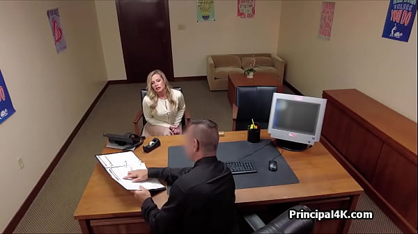 Image Blonde mature spreads wide on desk for head teachers dick
