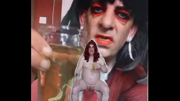 Image bisexual sissy male naked and exposed while taking a pee then swallowing it