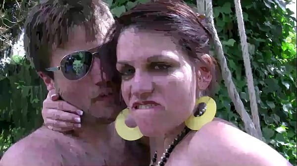 Image French Brunette in bikini fucks 3 dudes in the garden
