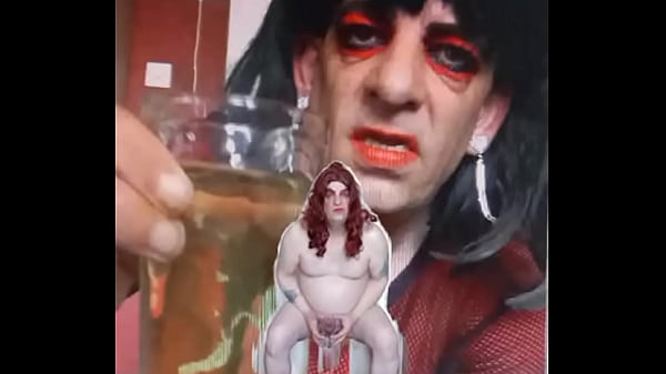 Image bisexual sissy male naked and exposed while taking a pee then swallowing it part 1