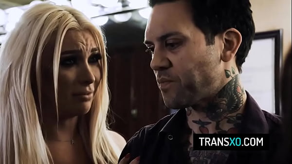 Image Blonde tranny stripper Aubrey Kate in threesome sex