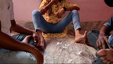 Image Fucking friends step sister after losing in bottle flip game desi real threesome sex video