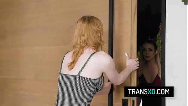 Image Sexy redhead tgirl Erica Cherry cheers up her bff Aiden Ashley with rough doggystyle fuck