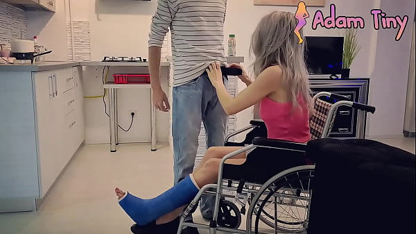 Image Slut with broken ankle and a leg cast in a wheelchair asked for my help, gave her some cum on her face, and in her eyes, instead feat. Naughty Adeline and Adam Tiny