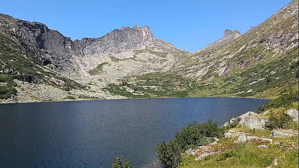 Image Public blowjob at the mountain lake - cum swallow