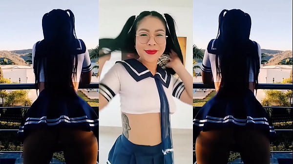Image Horny Japanese student exhibiting her small tits, wiggling her ass and masturbating her young pussy. She is made to eat lots of big cocks
