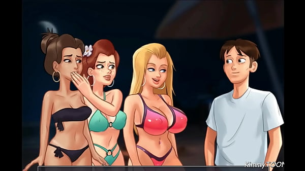 Image Summertime Saga - kinky girlfriend shares her big dick boyfriend with her BFF on the beach