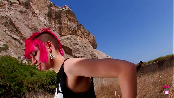Image Flaming hot pink haired babe gets absolutely rammed outdoors by a muscular man