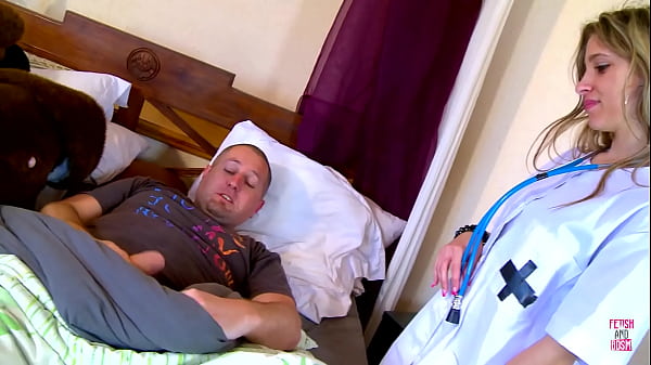 Image Blonde nurse takes care of her patient with her body in missioanry and doggy style