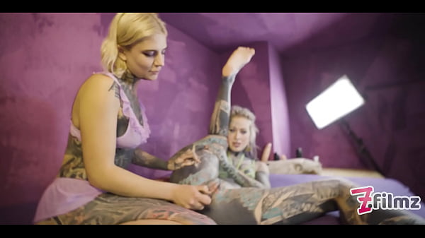 Image Tattooed Cuties fucking each other with dildo, squirt and playing with fuckmachine