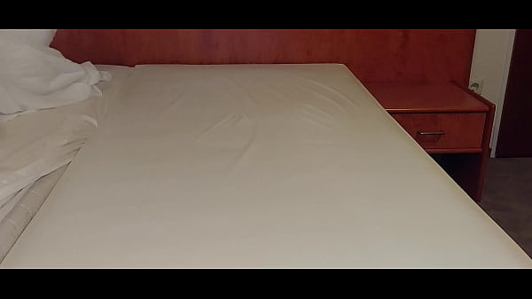 Image masturbation on the mattress in the hotel and licking cum