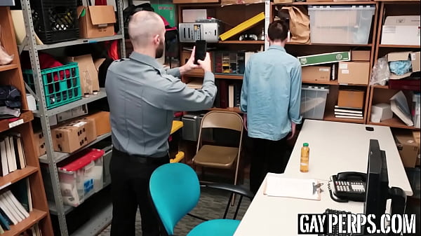 Image Skinny thief twink offers hunk cop a sloppy blowjob