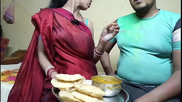 Image First time Indian festival holi celebrate with neaughbour wife