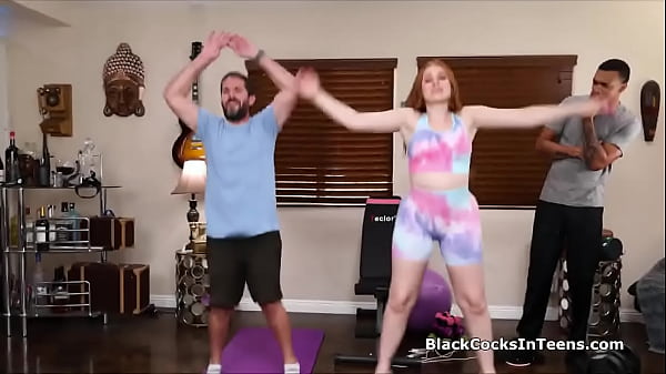 Image PAWG redhead gags on trainers big black cock