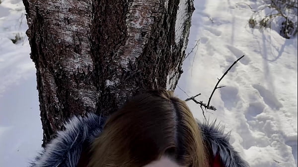 Image Chubby hitchhiking hottie in black leather leggings sucked cock in the woods and set up a huge juicy ass for a hard fuck right in the snow