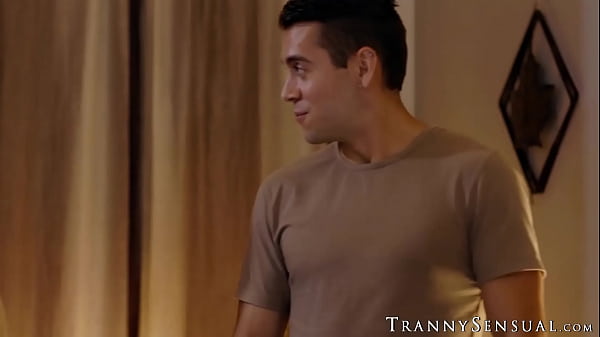 Image Gorgeous tranny has her boobs sprayed with cum after anal