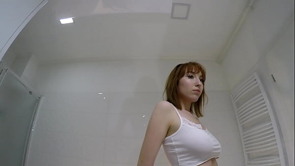 Image One of the Hottest Redhead College Girls every with a Short Modified Miniskirt and No Panties No Bra in the Bathroom shows Pussy and Ass