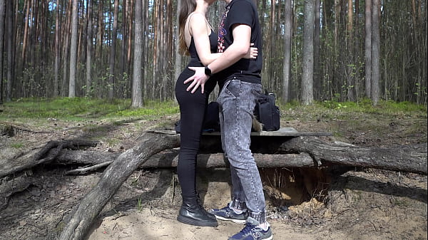 Image Pretty Brunette Sucking Cock and Rimming Guy's Ass Outdoors