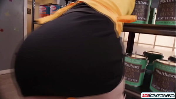 Image Oh my,the big tits shemale store clerk is wearing no panties