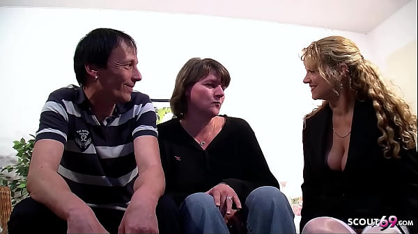 Image Real German Mature wife with Big natural Tits suprised to FFM Threesome Casting