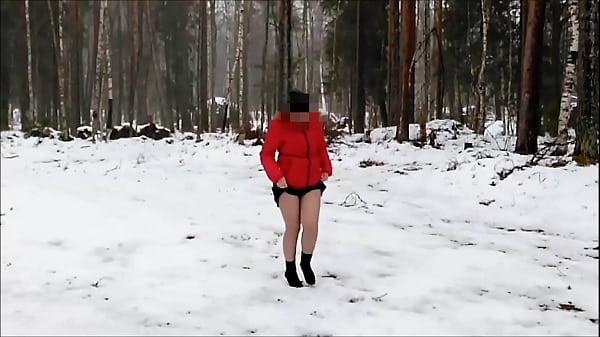 Image Walking in fun MILF mini - skirt in the woods