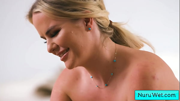 Image Sexy blonde masseuse rub her natural big boobs covered in nuru gel on her client during slippery massage - Slimthick Vic, Chris Scandal