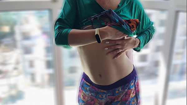 Image Hairy teens 18 fucking risky in front of window opposite the new building 4k. My sexy stripping in front of window, just showing my cute milky tits