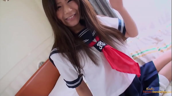 Image A cute Asian chick in uniform gets fingered by a guy and sucks his dick