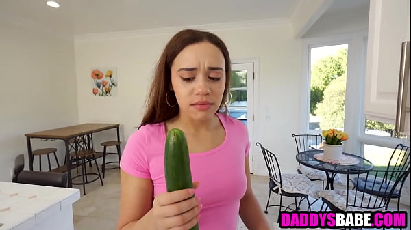 Image Stepdaughter sucks cucumber before blowing stepdad