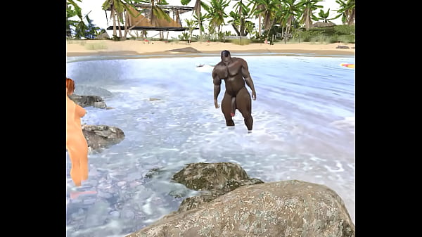 Image beach babe can't resist old black muscle bull's monster cock
