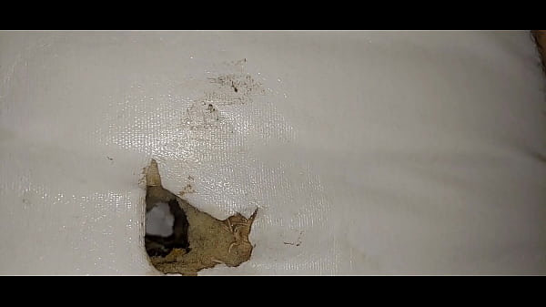 Image masturbation at night on the mattress and ejaculation sperm in the mattress hole and fuck her