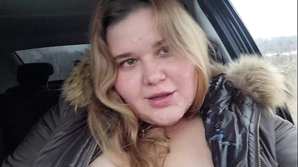Image Huge facial of a cute BBW blonde with big breasts in inclement weather