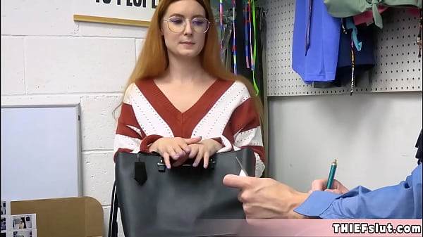 Image Geeky redhead teen chick caught by a mall cop and now she must pay with her hands mouth