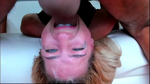 Image blonde gets her throat fucked on upside down leaving her face covered in saliva