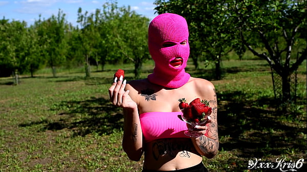Image Hot blowjob in balaclava, strawberry, tattoo girl, sexy girl, big boobs, sperm cream, cum on food, fetish, best blowjob, public blowjob, deepthroat, cum eating