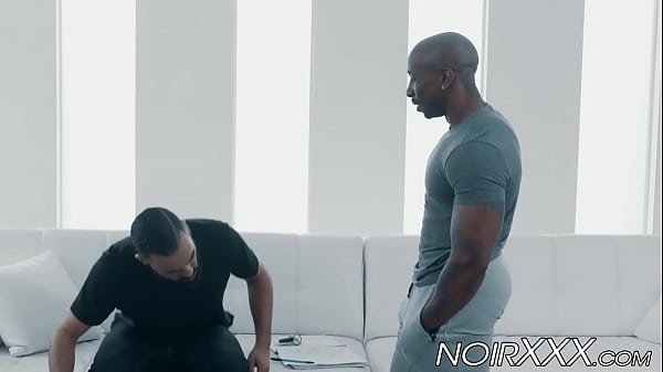 Image Muscular black gay ass destroys hunky bearded white stud