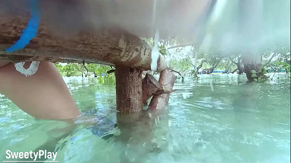 Image Strong anal milk enema pushing out outdoors