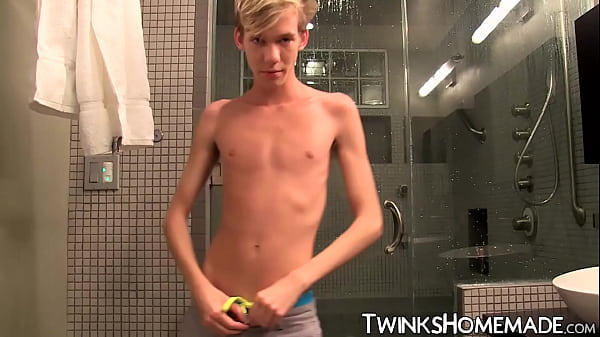 Image Skinny horny twink Tyler Thayer playing with hard cock solo