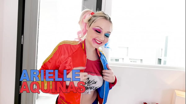 Image ARIELLE AQUINAS Sexy Harley Quinn Look-a-Like Huge Cock Blowjob and Cum Swallow - Uses Fleshlight to Get Him Hard!