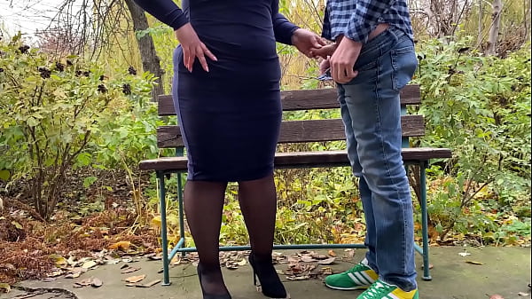 Image My perverted mother-in-law gets my cum in the park on a bench