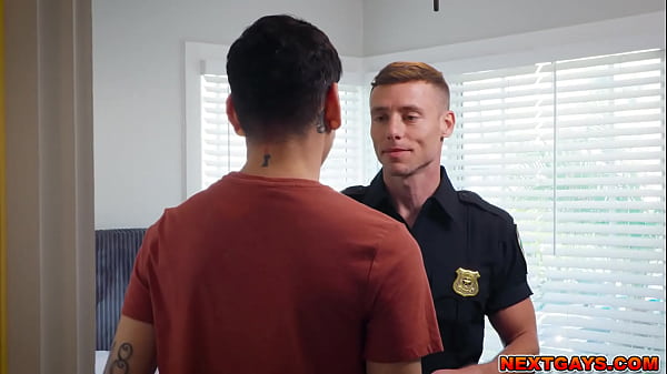 Image Policeman Justin Matthews plowing Aiden Garcias tight ass from every positions in his bed