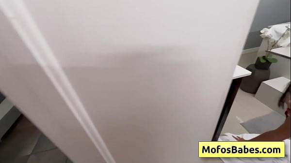 Image Lovely teen brunette with nice natural big boobs banged from behind in bathroom - Gaby Ortega, JMac