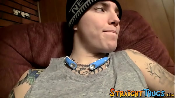 Image Straight tattooed dude masturbates until hot cum comes out