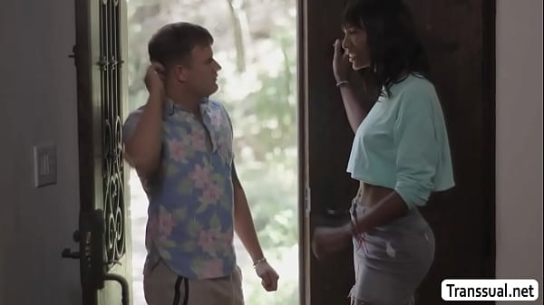 Image Slut Ebony shemale lets cute neighbor fuck her ass