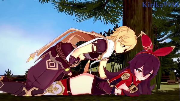 Image Amber and Fischl (Amy) and Aether intense sex. - Genshin Impact Hentai