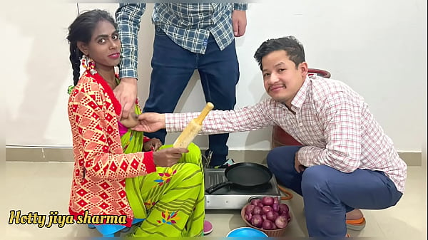 Image First time sex with bhabhi in kitchen with two dever's threesome sex