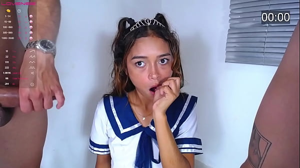 Image petite dresses as a sailor and we see how she gives some deep blowjobs
