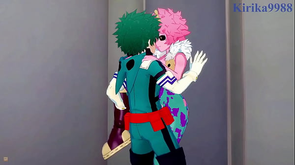 Image Mina Ashido and Momo Yaoyorozu and Izuku Midoriya intense sex. - My Hero Academia Hentai